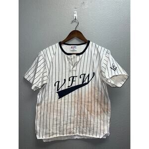 Vintage VFW Shirt Veterans Of Foreign War White Pinstriped Baseball Top 90s M